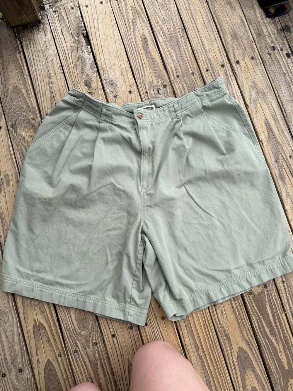 St. John's Bay Pleated Cotton Shorts Sage Green Size 22W